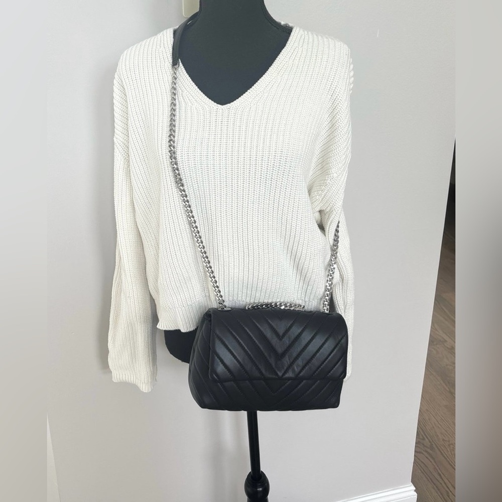 Quince Italian Leather Quilted Convertible Crossbody, Black and Silver